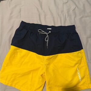 Speedo Navy and Yellow Colorblock Swim Board Shorts